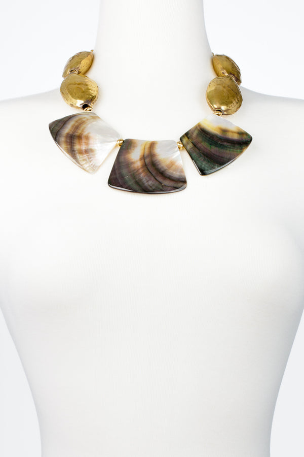 Abalone and Hammered Brass Necklace