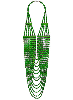 Long Multistrand Emerald Green Wood Necklace