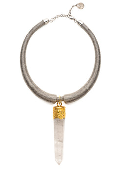 Clear Raw Quartz Spike Silver Collar Necklace