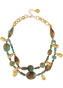 Double Strand Mojave Turquoise Gold Accent Necklace