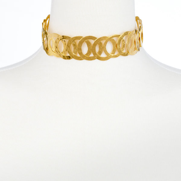 Hammered Flat Multi Circle Gold Choker Necklace