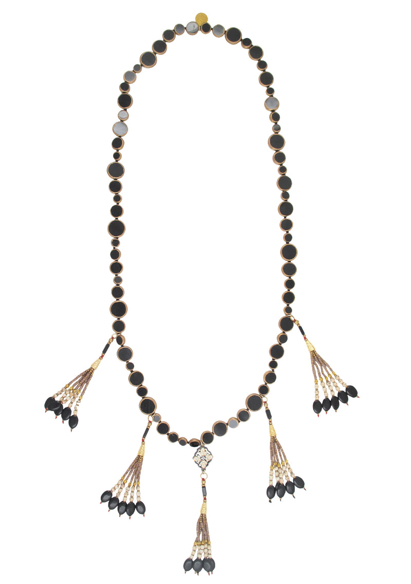 Copper Infused Black Onyx Animal Print Tassel Necklace