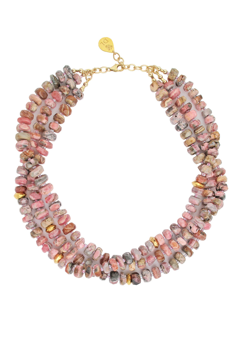 Rhodonite Gold Accent Multi-Strand Necklace