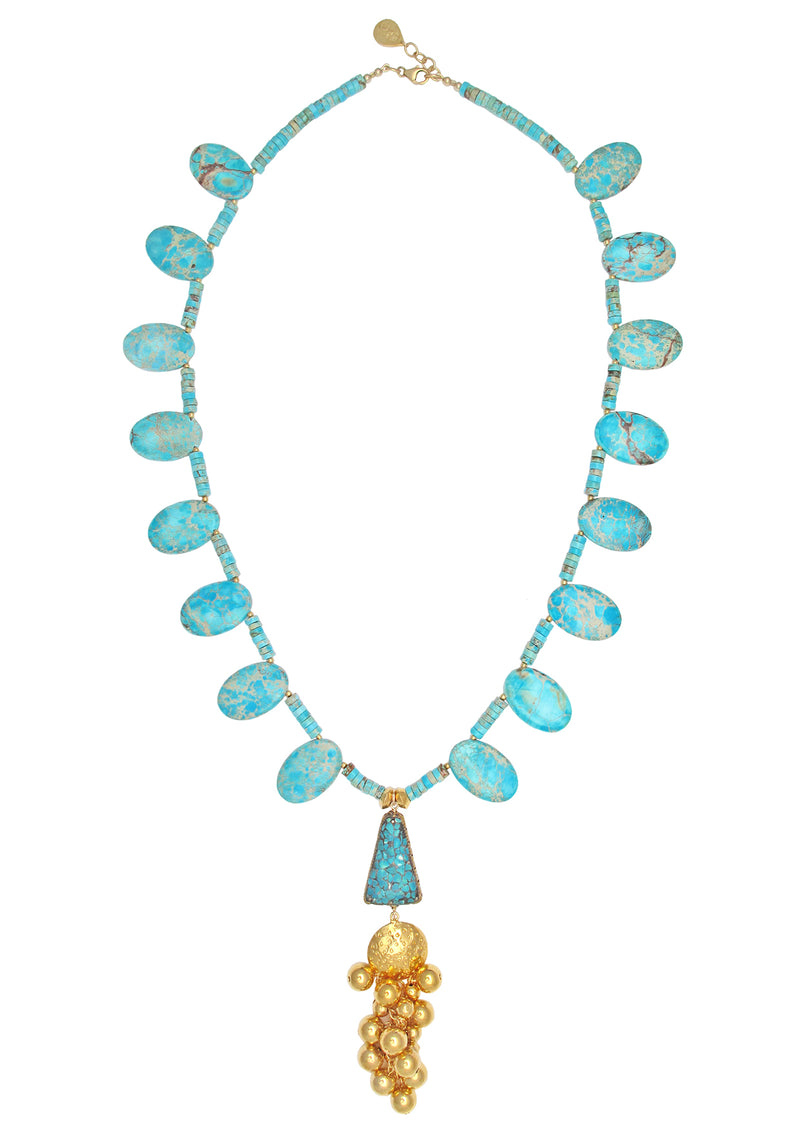 Imperial Jasper Turquoise Gold Pendant Necklace