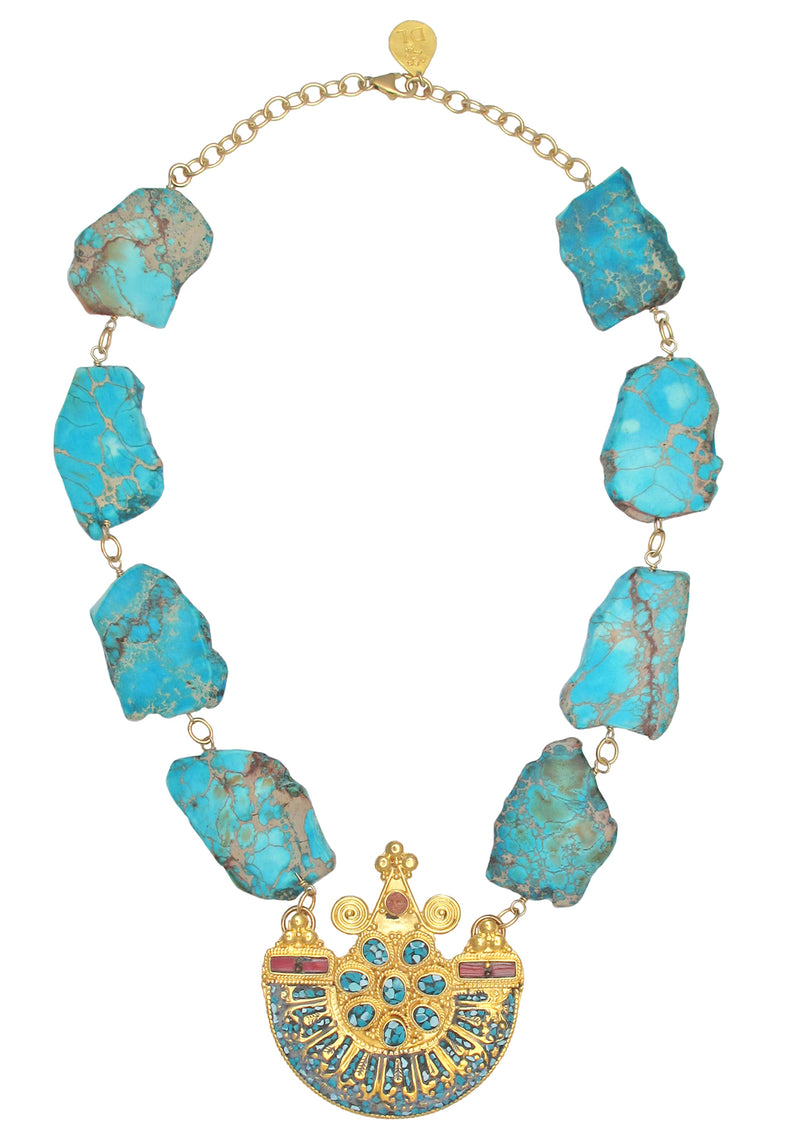 Imperial Jasper Turquoise Coral Pendant Necklace