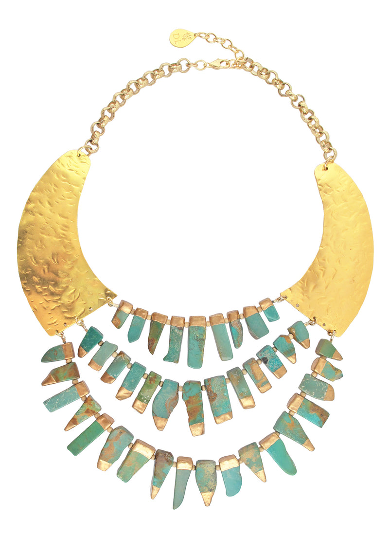Copper Infused Turquoise Gold Bib Necklace