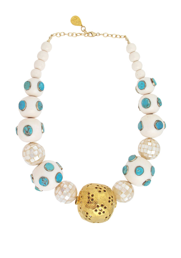 Turquoise Pearl Gold Accent Necklace