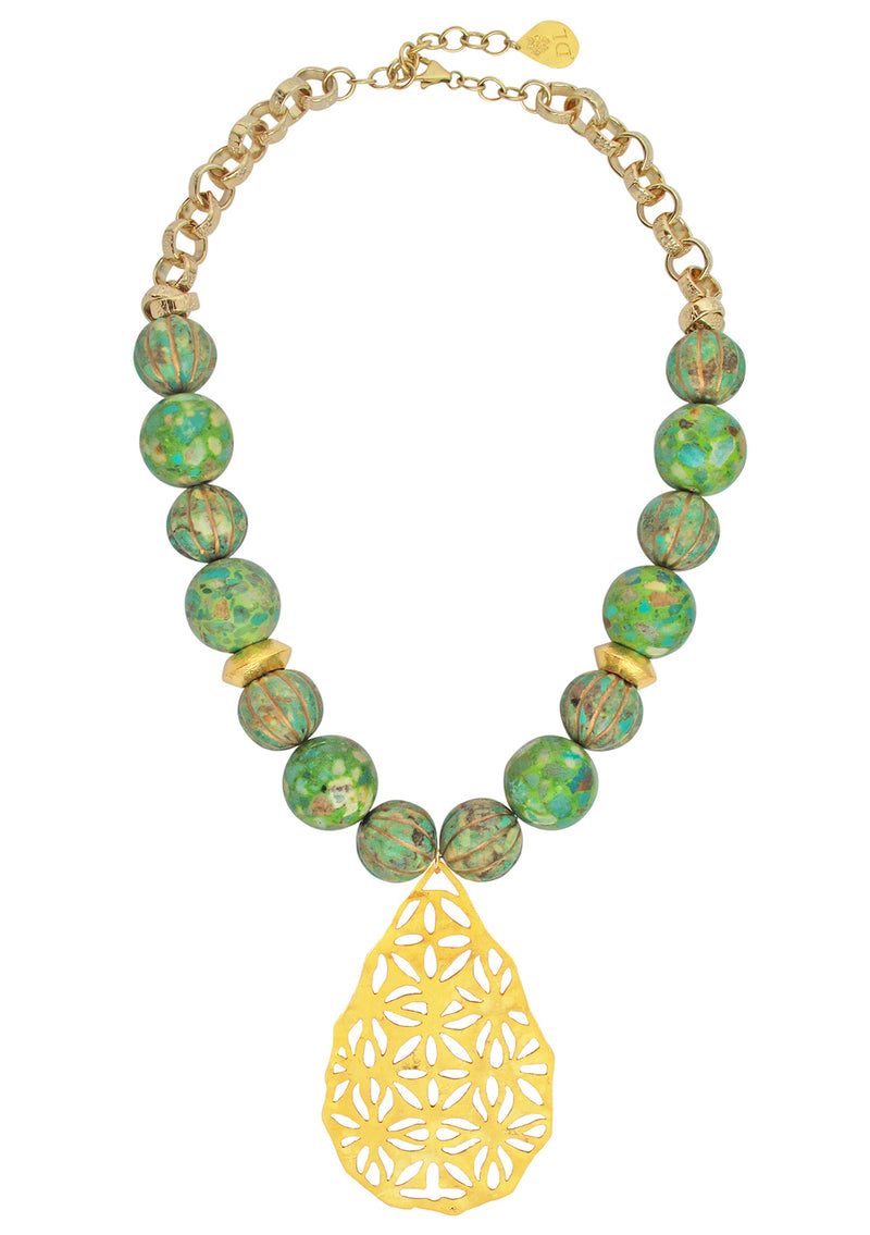 Green Turquoise Gold Pendant Necklace