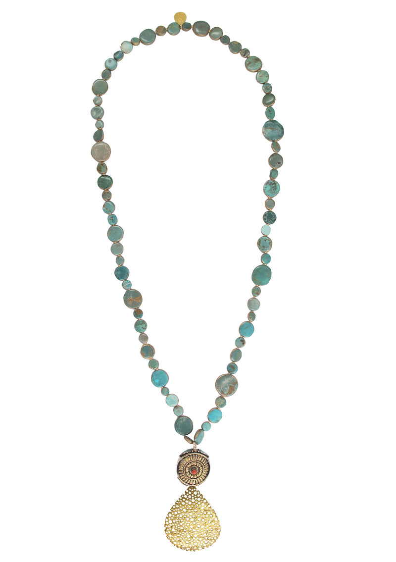 Ethnic Turquoise Gold Pendant Necklace