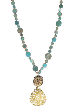 Ethnic Turquoise Gold Pendant Necklace