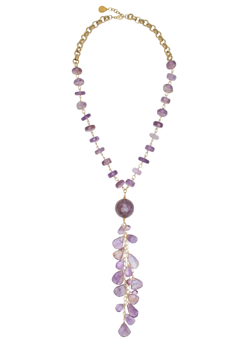 One of a kind long amethyst cluster necklace made in the USA