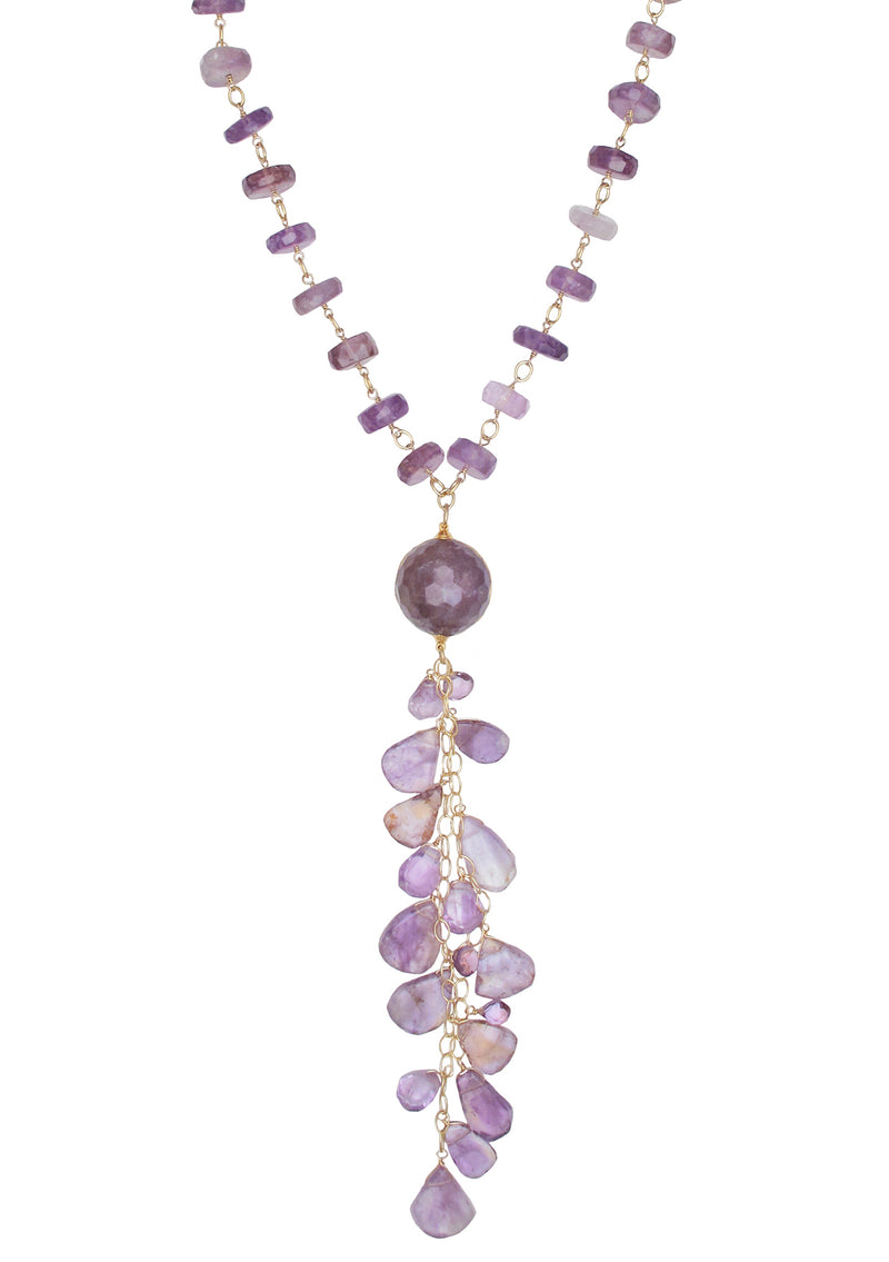 Genuine Healing Purple Amethyst Cluster Station Necklace - A stunning statement necklace designed to be seen all summer long