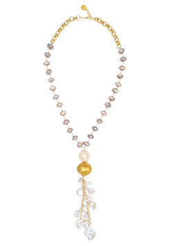 Moonstone Gold Accent Mother of Pearl Cluster Necklace
