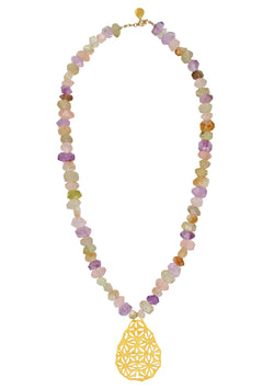 Multi Stone Pastel Gold Filigree Pendant Necklace