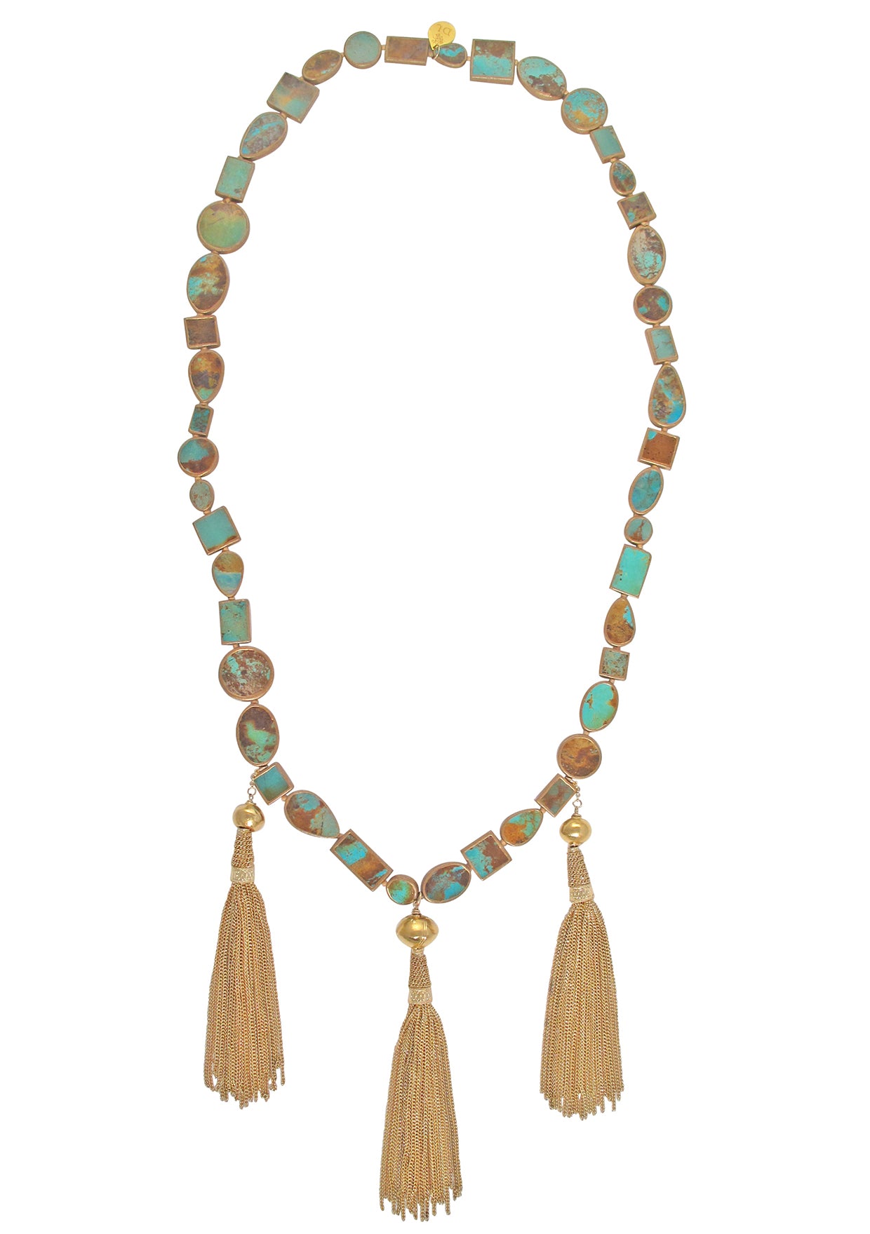 Cooper Infused Turquoise Gold Tassel Necklace – Devon Leigh Jewelry