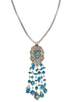 Ethnic Brass and Turquoise Pendant Necklace