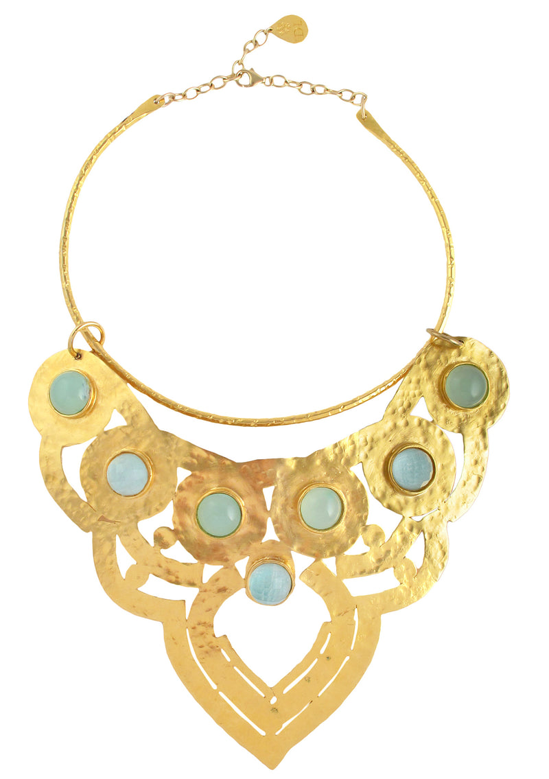 One of a Kind Aqua Chalcedony Gold Plate Necklace
