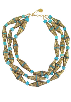 Multi Strand Brass and Turquoise Necklace