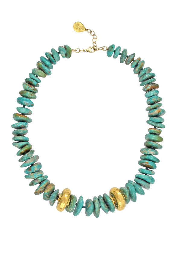 Turquoise Slab Gold Accent Necklace