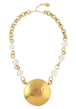 Clear Quartz Gold Medallion Necklace