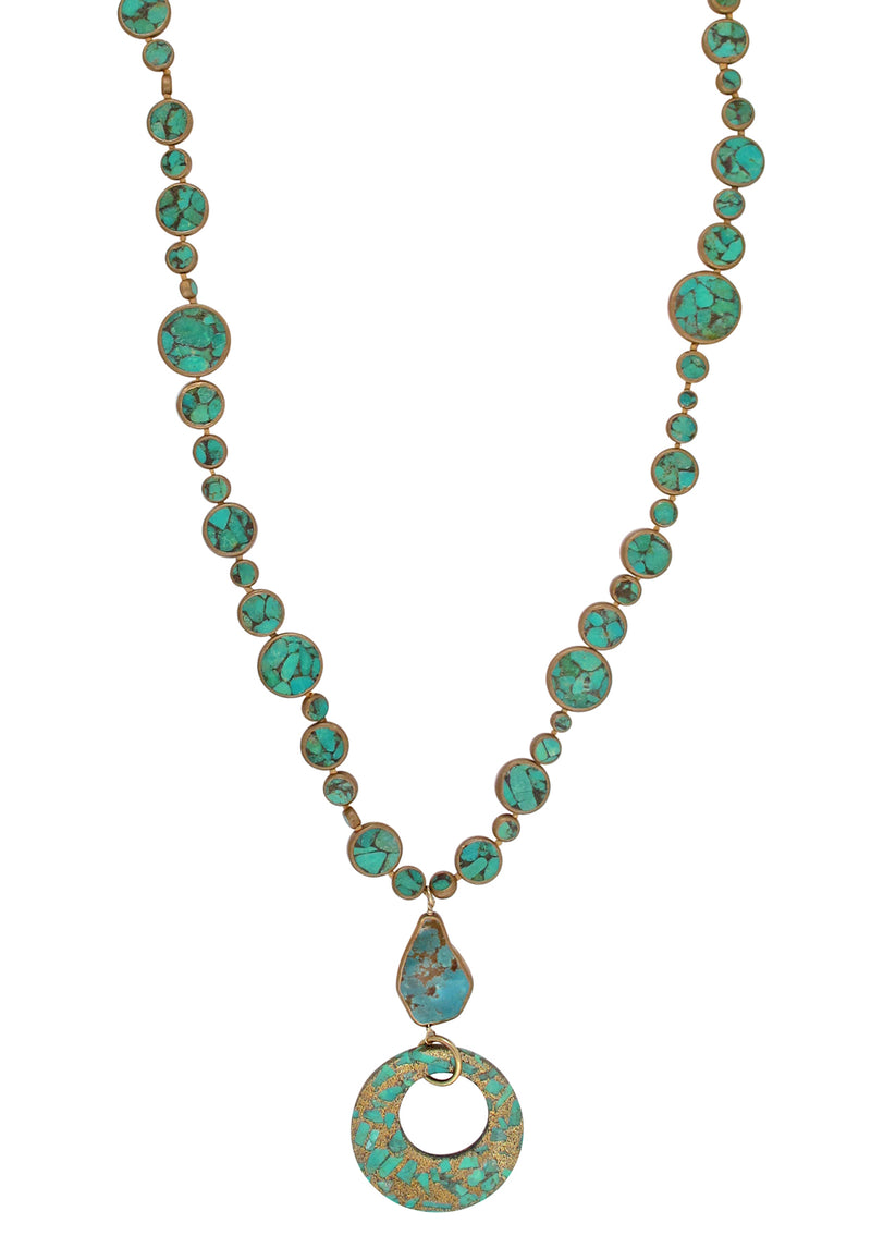 Copper Infused Green Turquoise Pendant Necklace