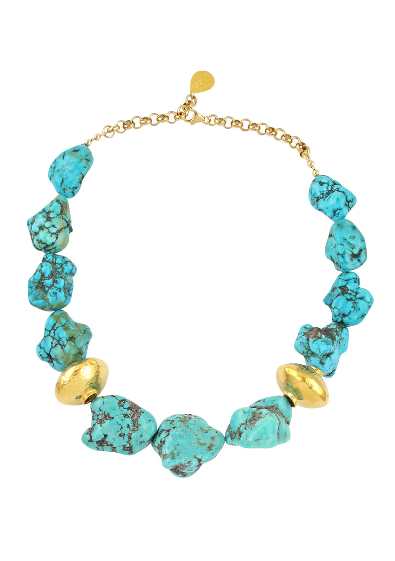 Turquoise Nugget Gold Accent Necklace