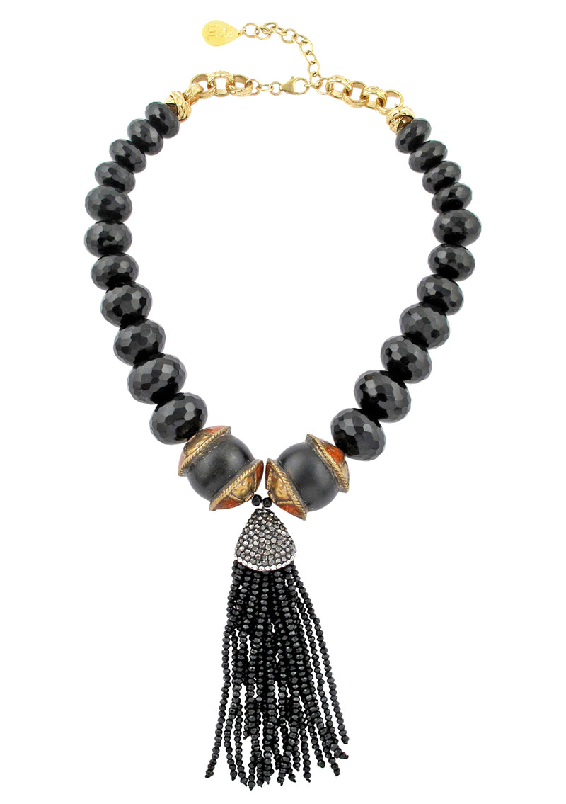 Devon Leigh Official Black Onyx Tassel Necklace with Tribal Accent Bead 