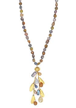 Multicolor Freshwater Pearl Gold Leaf Cluster Necklace