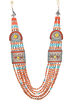Multi Strand Coral Ethnic Necklace
