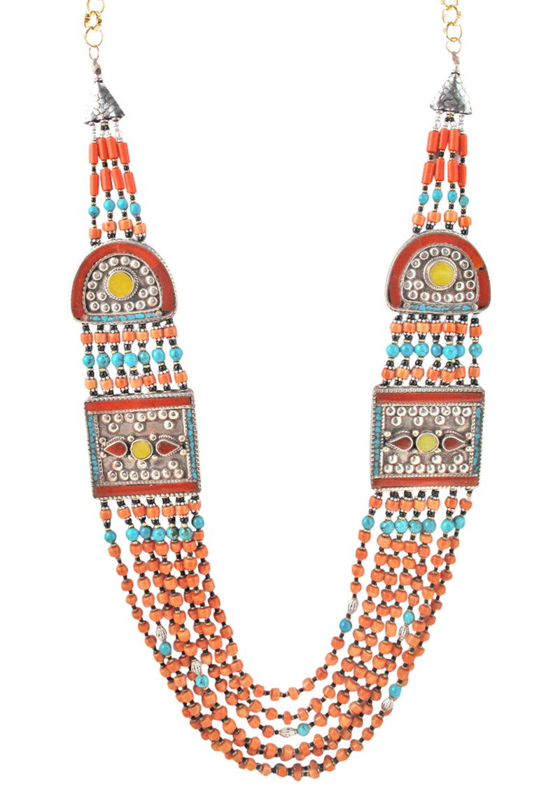 Multi Strand Coral Ethnic Necklace