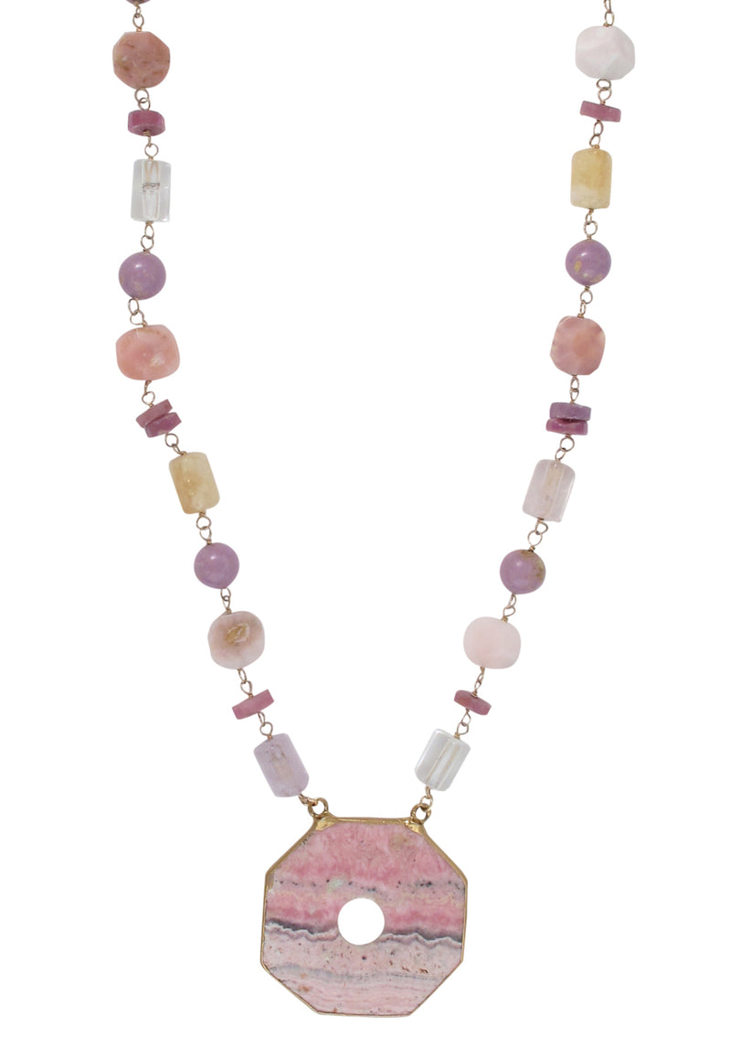 Pink Multi Stone Rhodocrosite Pendant Necklace