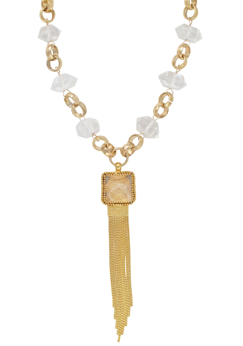 Limited Edition Clear Quartz Gold Fringe Pendant Necklace
