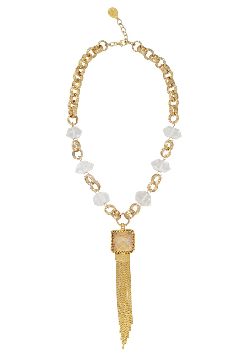 Limited Edition Clear Quartz Gold Fringe Pendant Necklace