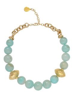 Aqua Chalcedony Gold Accent Necklace