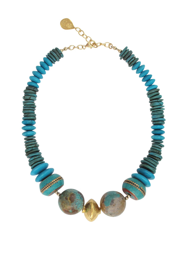 Natural Turquoise Gold Accent Necklace