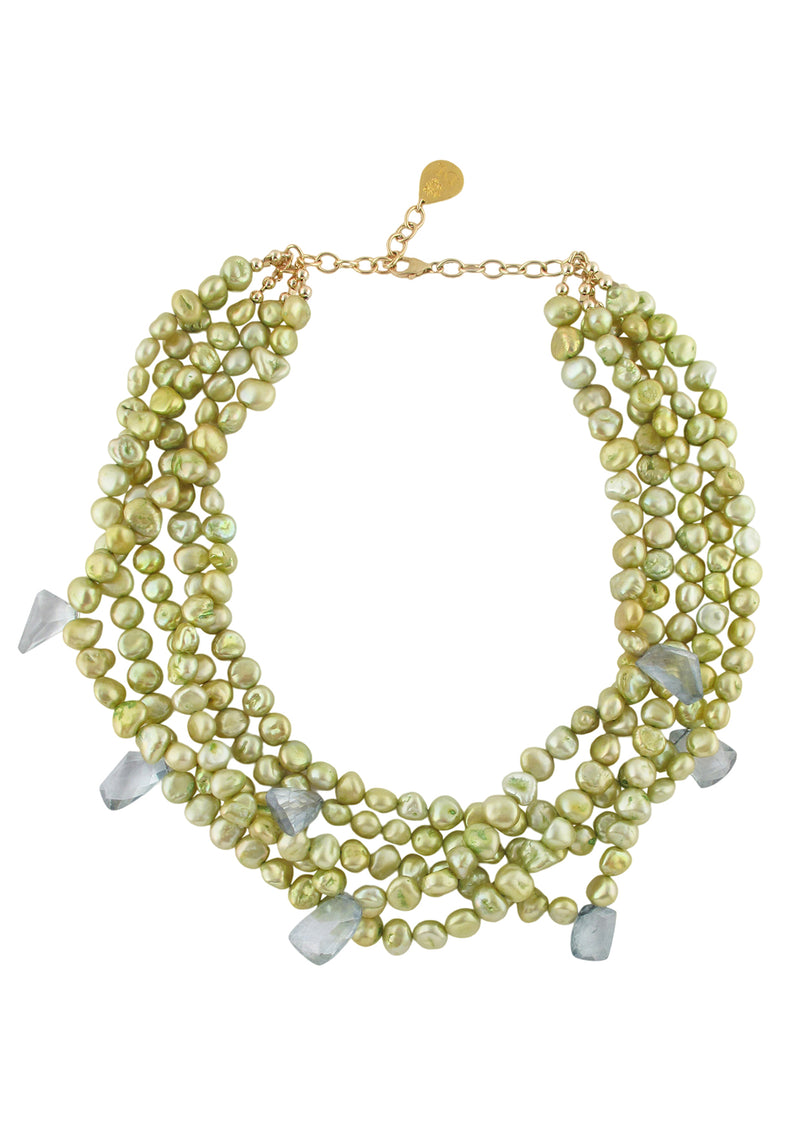 Lemon Freshwater Pearl Blue Iolite Multi-Strand Necklace