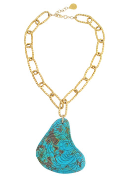 One of a Kind Carved Turquoise Pendant Necklace