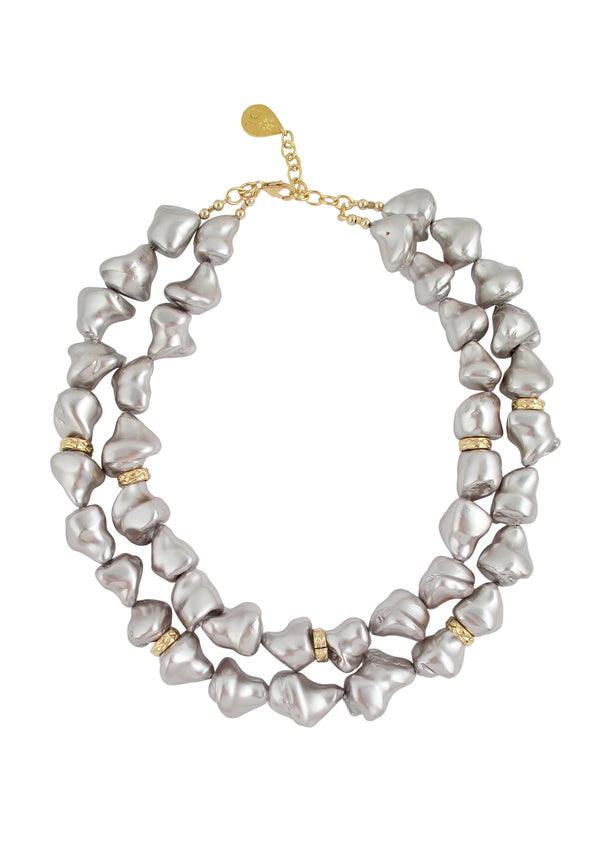 Gray Shell Pearl Double Strand Necklace