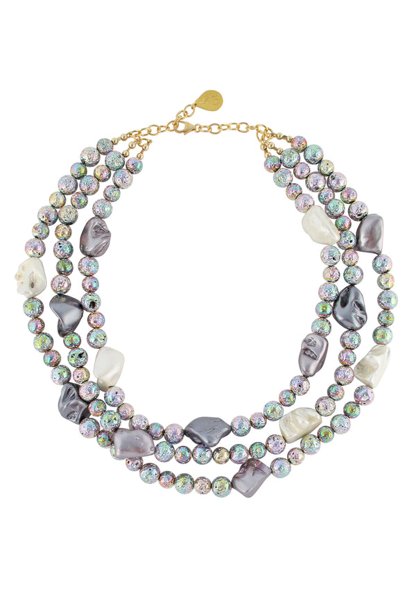 Rainbow Lava Shell Pearl Multi Strand Necklace