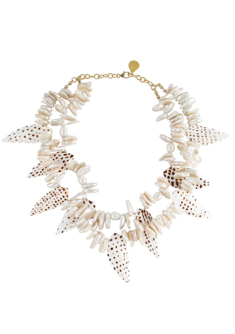 Freshwater Pearl Speckled Shell Necklace