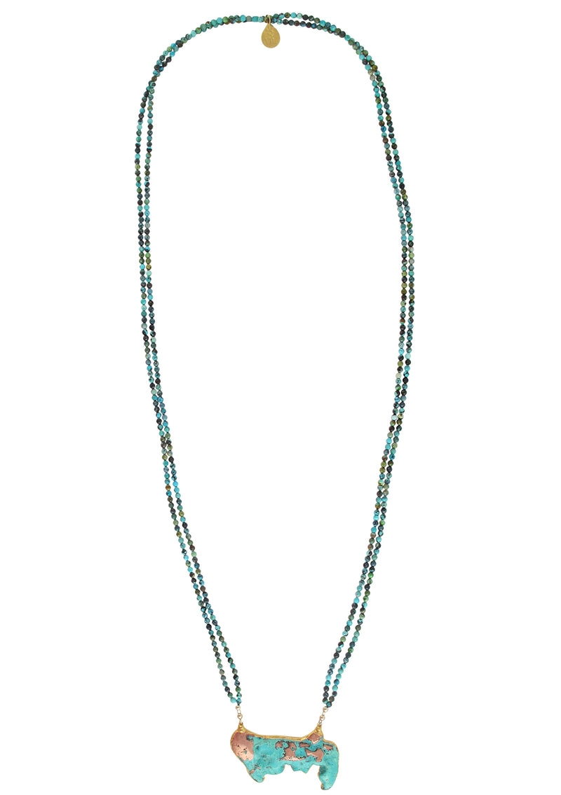 Turquoise Chrysocolla in Gold Foil Pendant Necklace