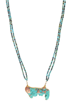 Turquoise Chrysocolla in Gold Foil Pendant Necklace