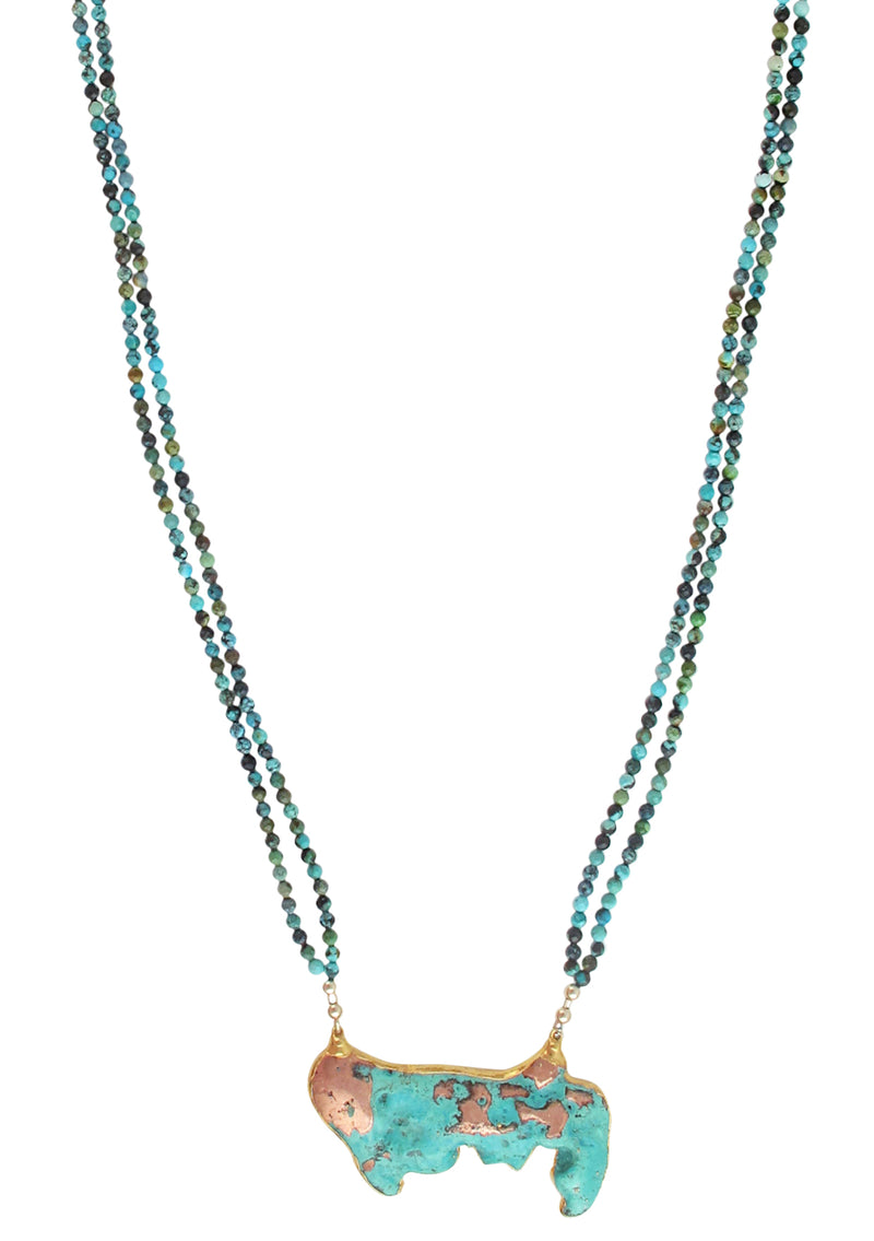 Turquoise Chrysocolla in Gold Foil Pendant Necklace
