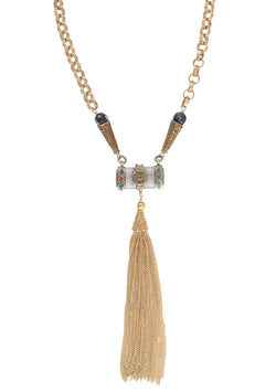 Long Ethnic Pendant Gold Tassel Necklace