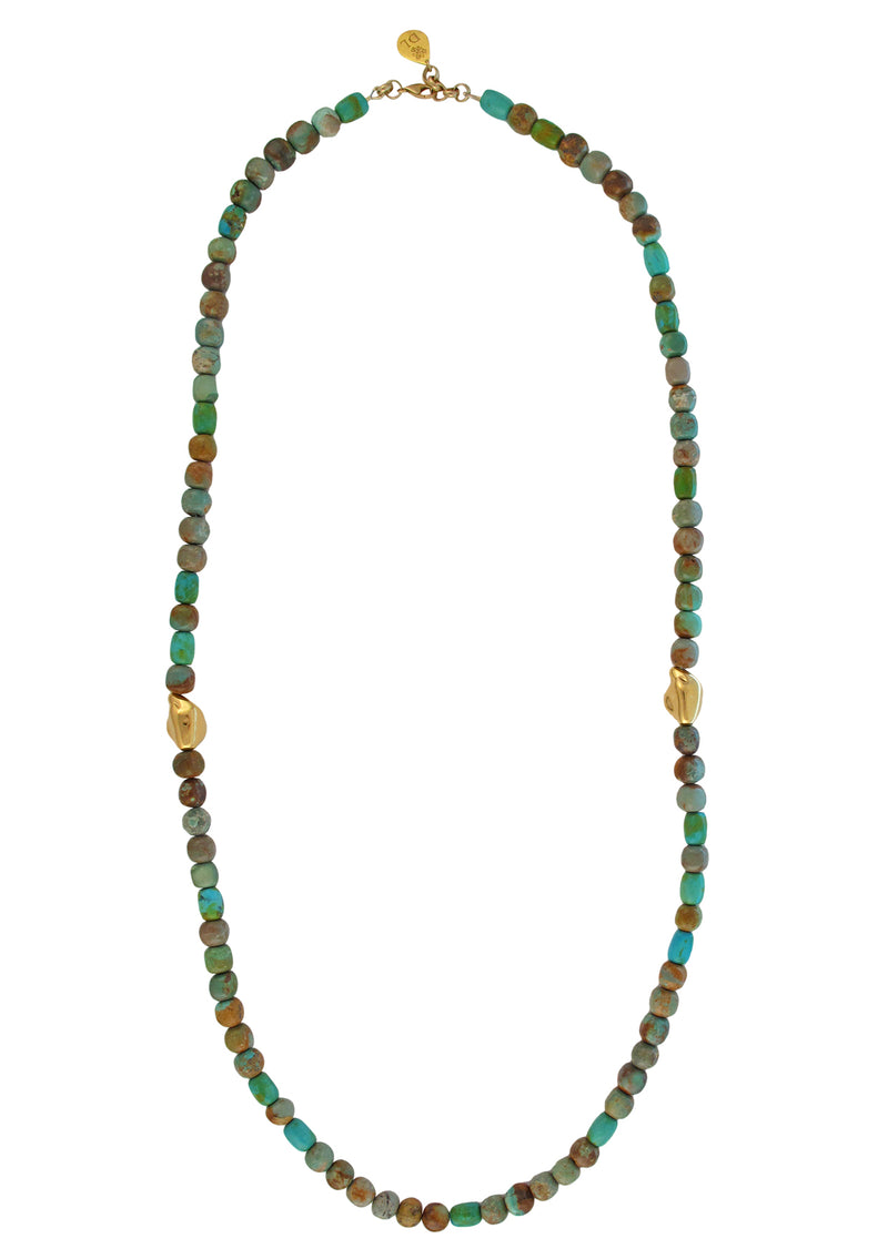 Blue Turquoise Red Coral Gold Accent Necklace