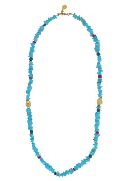 Blue Turquoise Red Coral Gold Accent Necklace