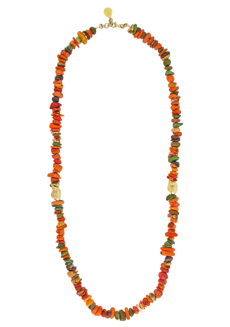Blue Turquoise Red Coral Gold Accent Necklace