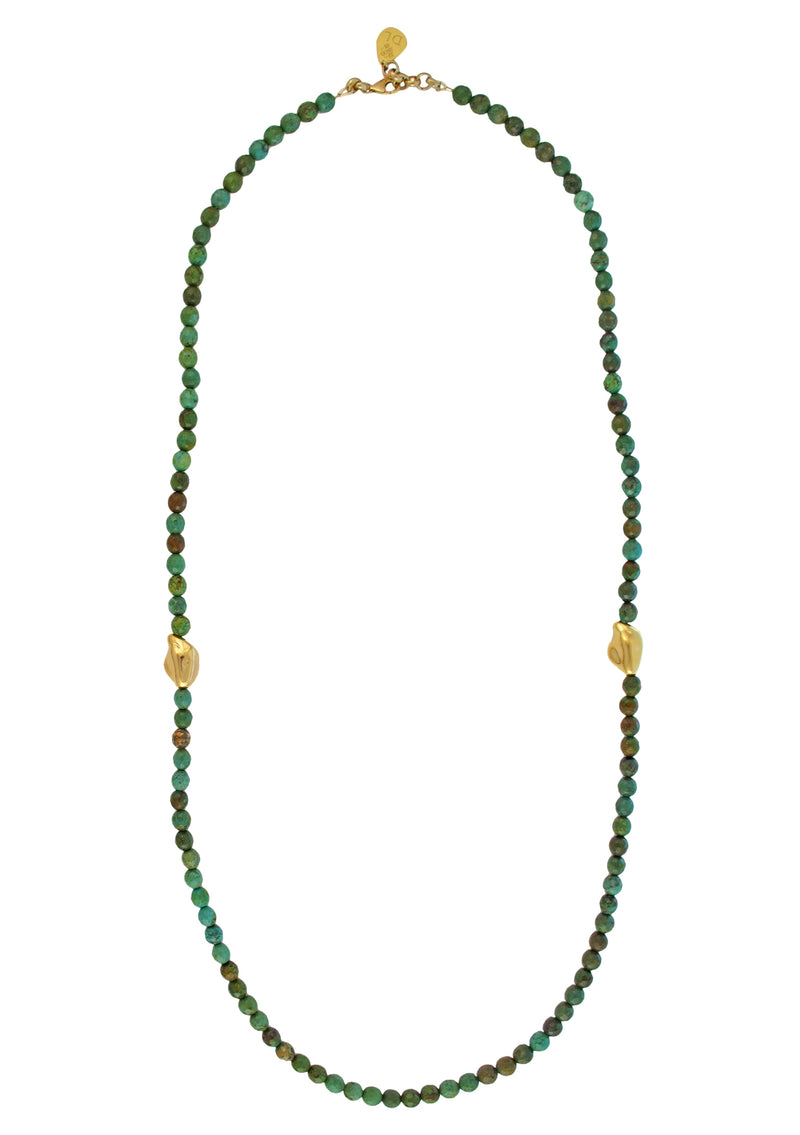 Blue Turquoise Red Coral Gold Accent Necklace