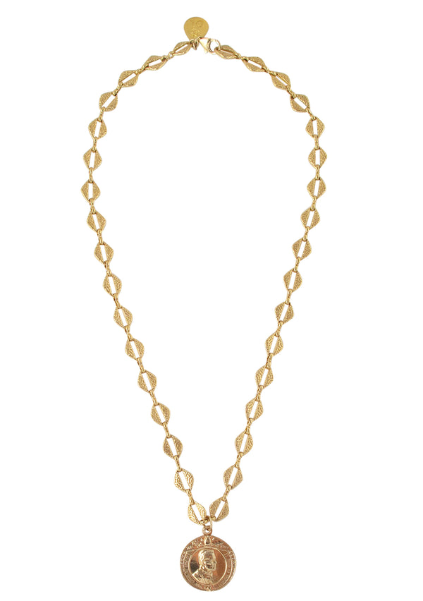 Gold Coin Textured Chain Necklace