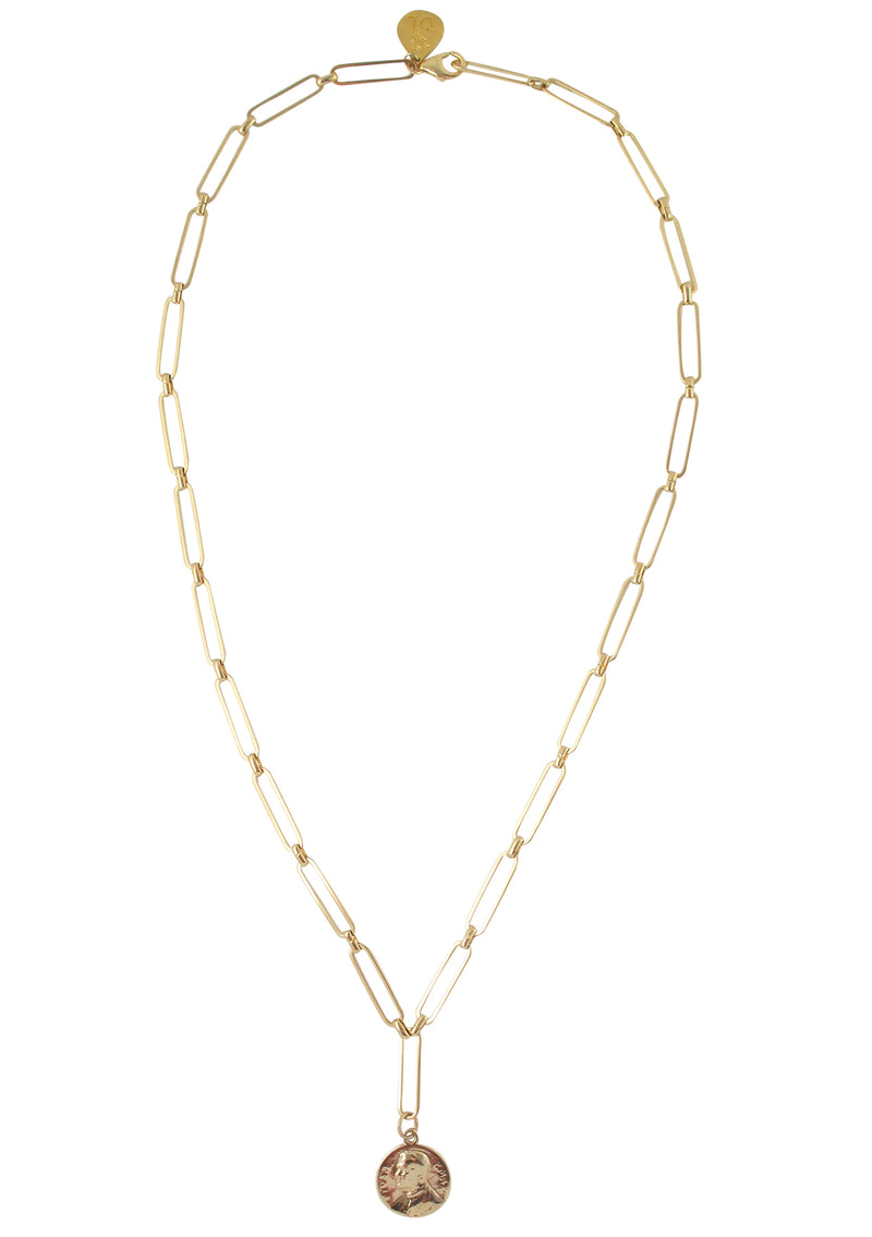 Gold Coin Thin Link Chain Necklace